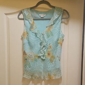 ICE Spring Sleeveless Ruffled Top W Sequins Blue Yellow <8> Size